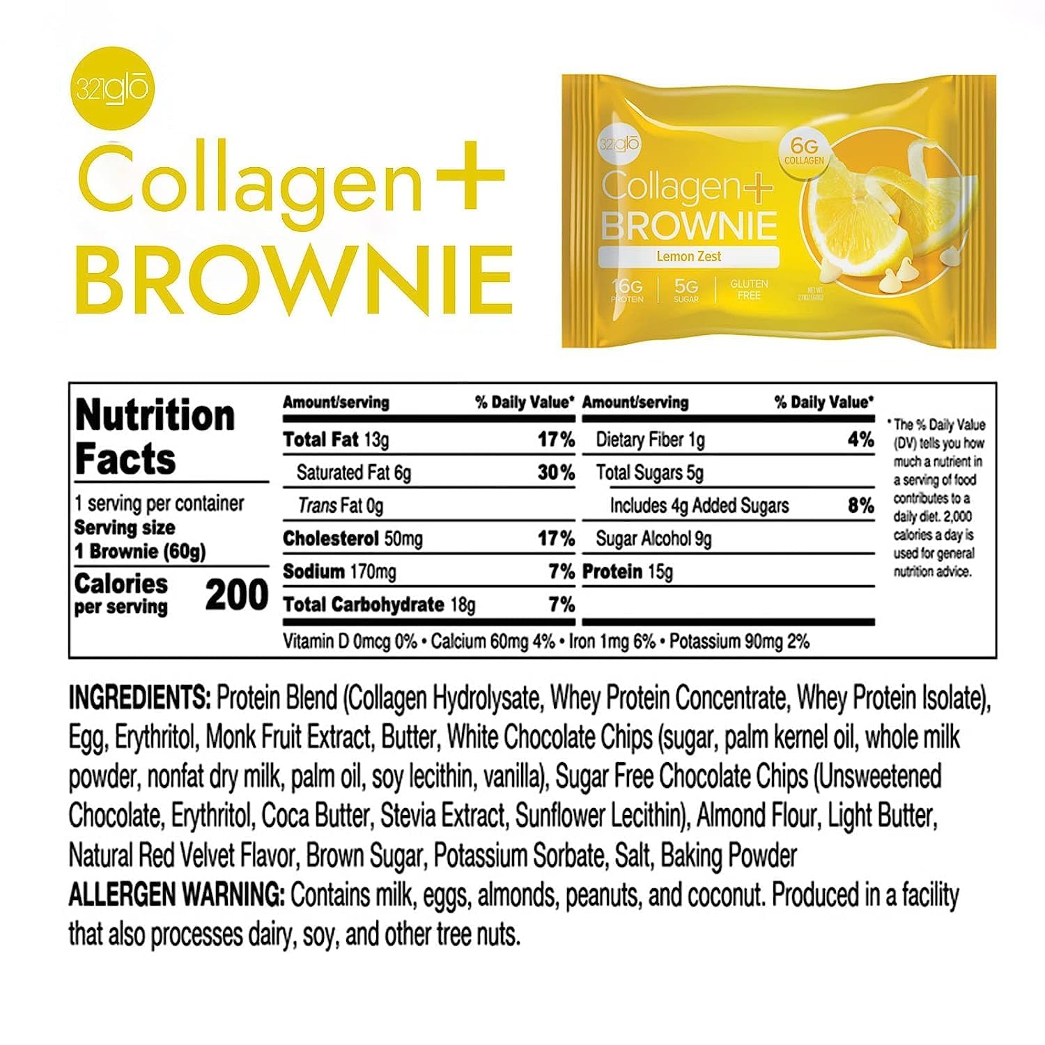 Close-up of a single collagen protein brownie with lemon zest