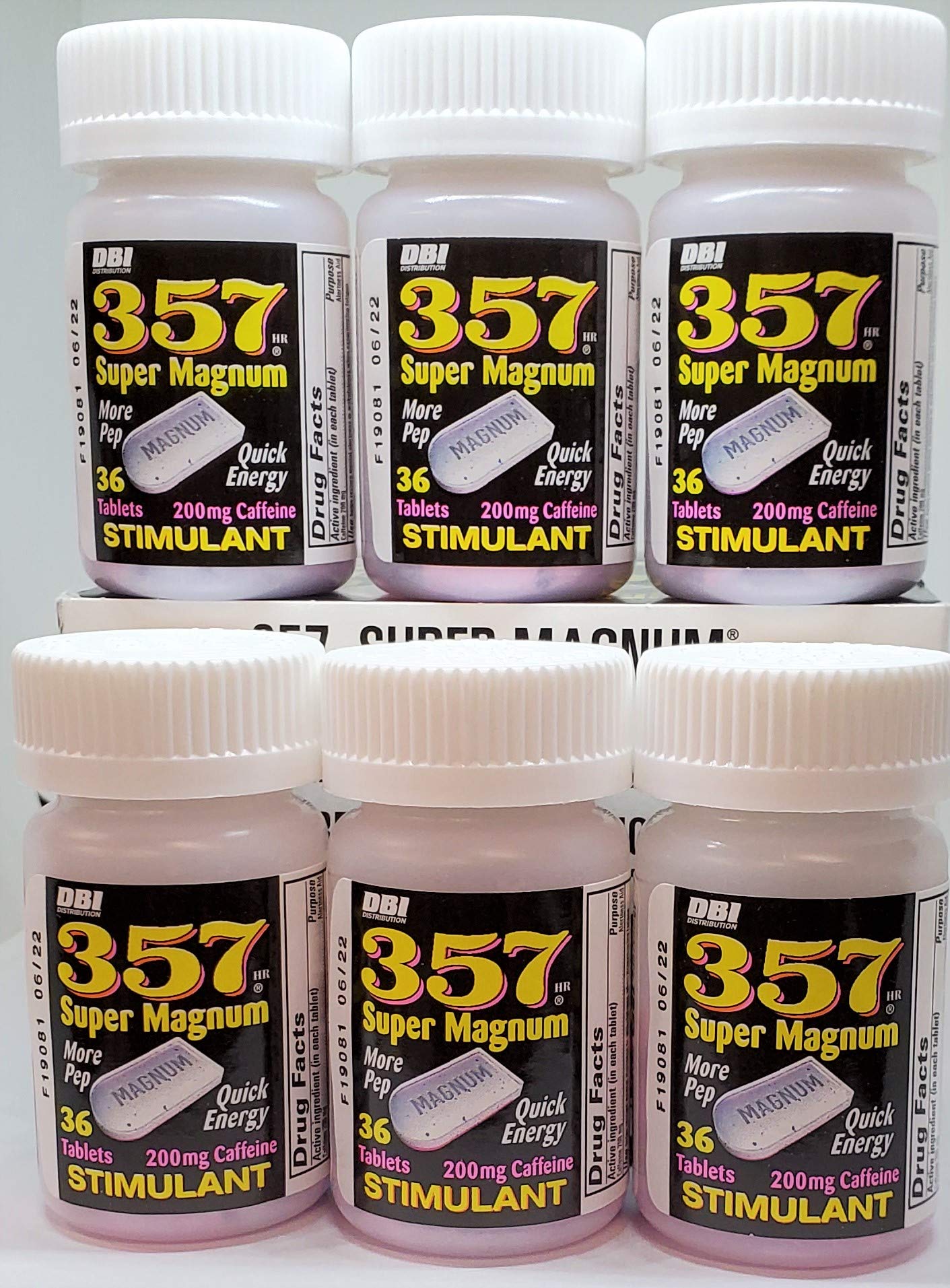 357 HR MAGNUM tablets close-up shows 200 mg caffeine for alertness