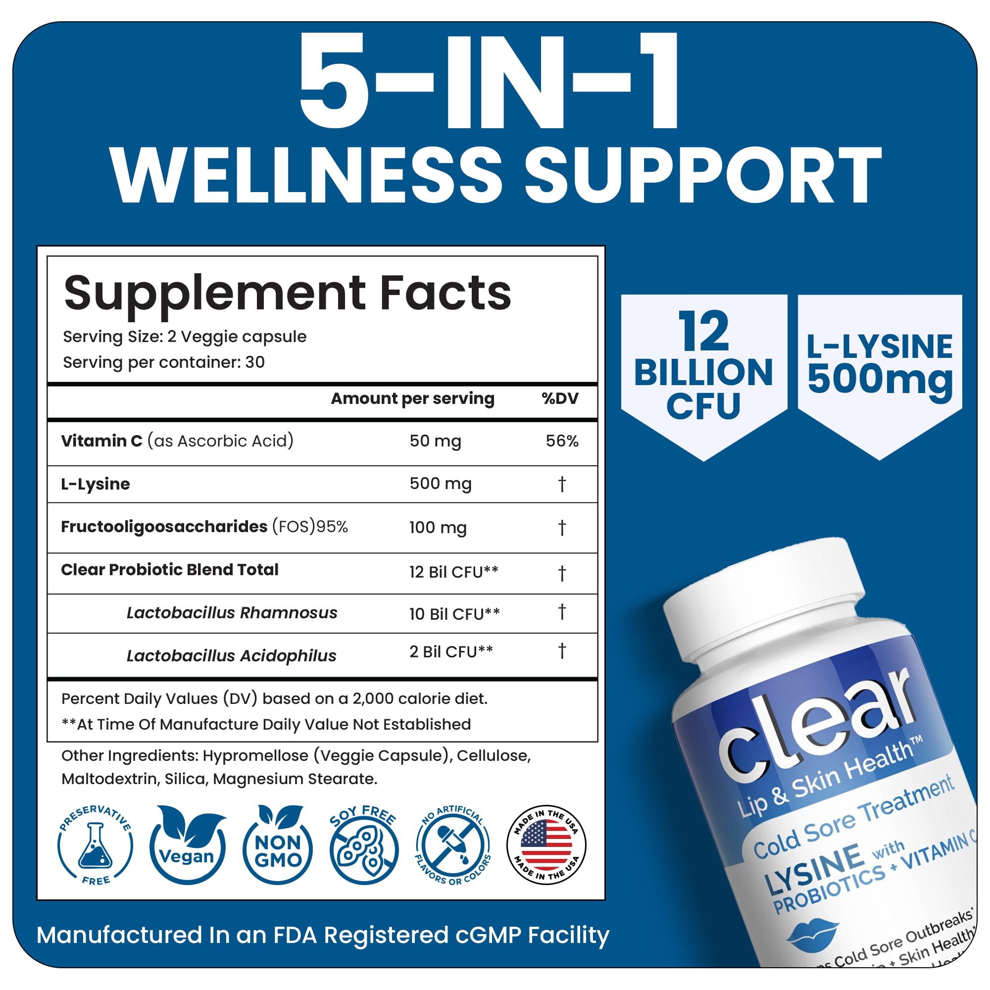 360-capsules bottle of Clear Probiotics supplement