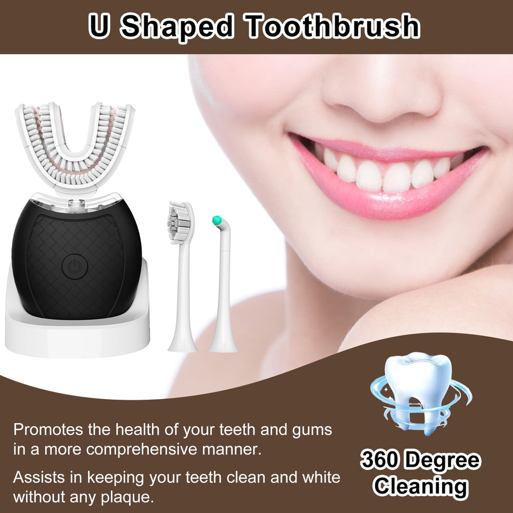 Illustration of 360-degree cleaning with U-shaped toothbrush