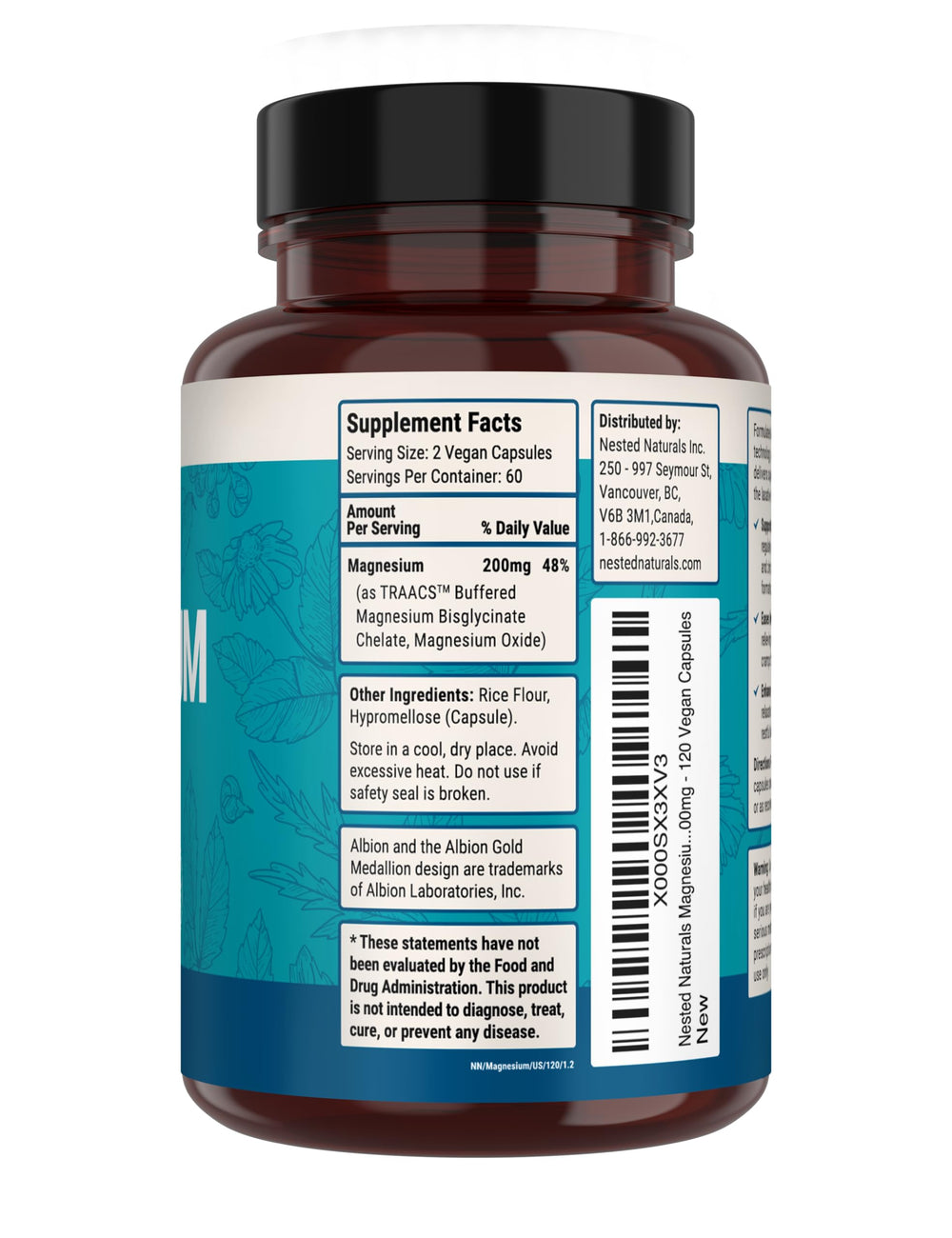 360 vegan capsules packaging for Nested Naturals Magnesium Glycinate