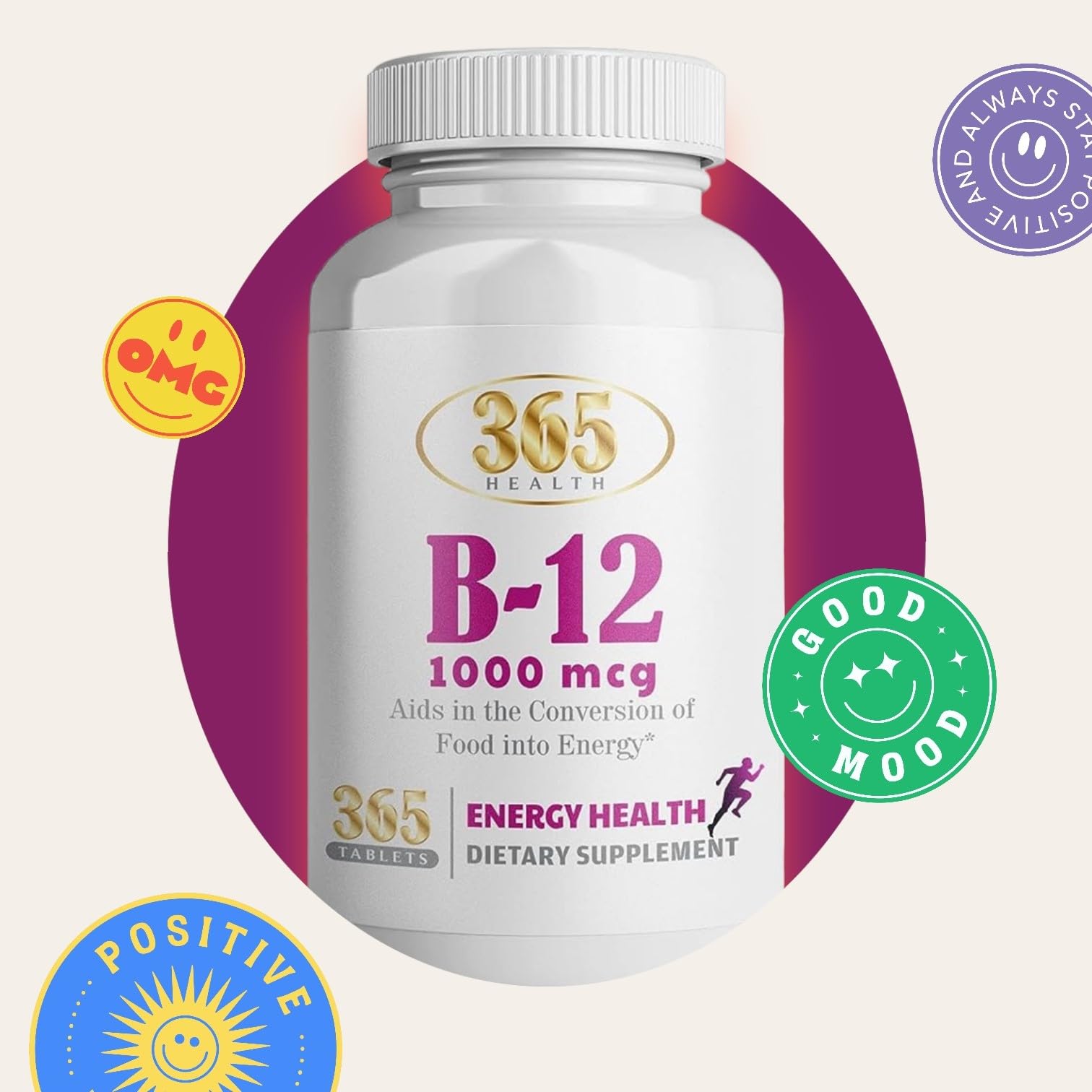 Close-up of Vitamin B12 1000mcg tablets