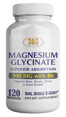 365 Health Magnesium Glycinate 500mg bottle with 120 vegetarian tablets