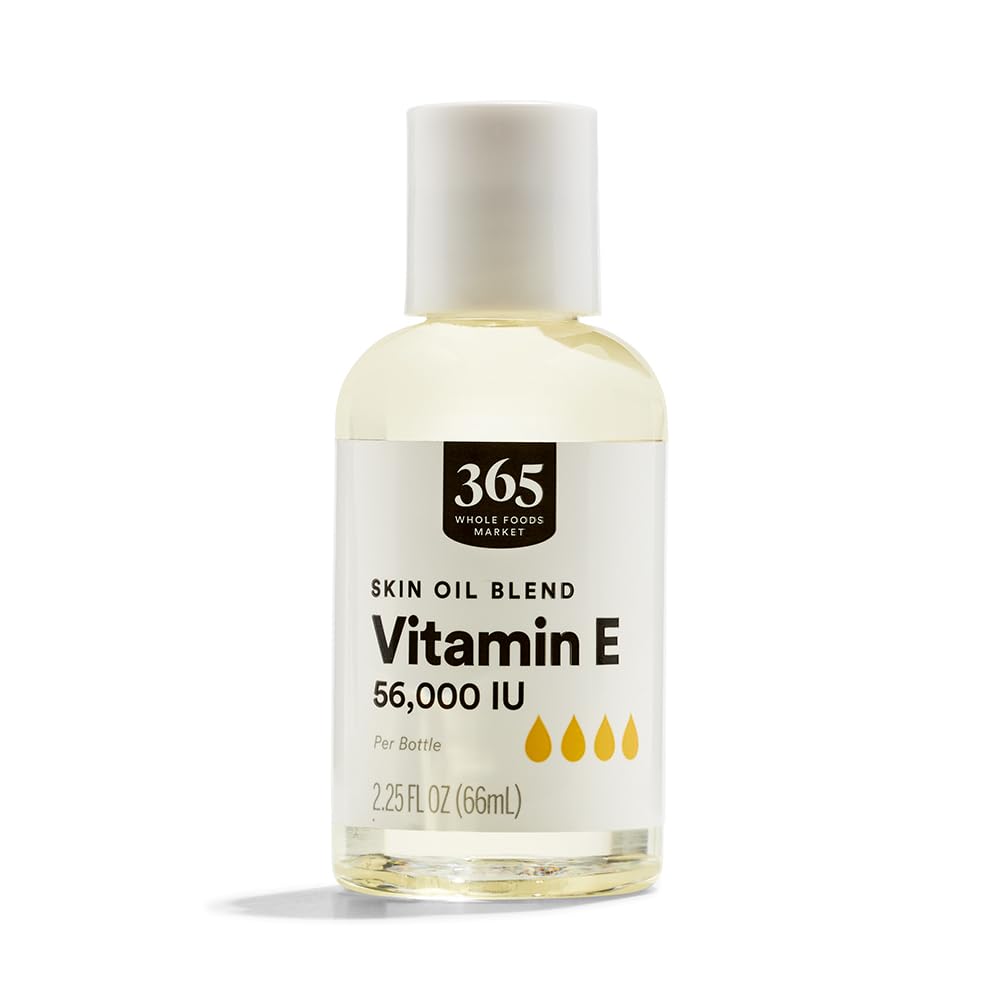 365 Vitamin E Skin Oil bottle shows a high-potency skincare option.