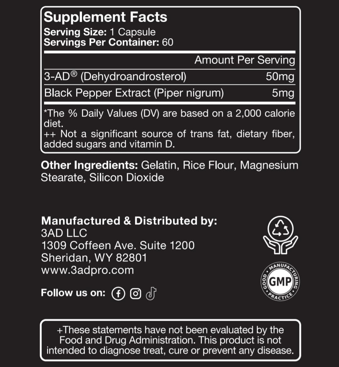 3AD Black Series bottle side label showing patent-backed formula for performance