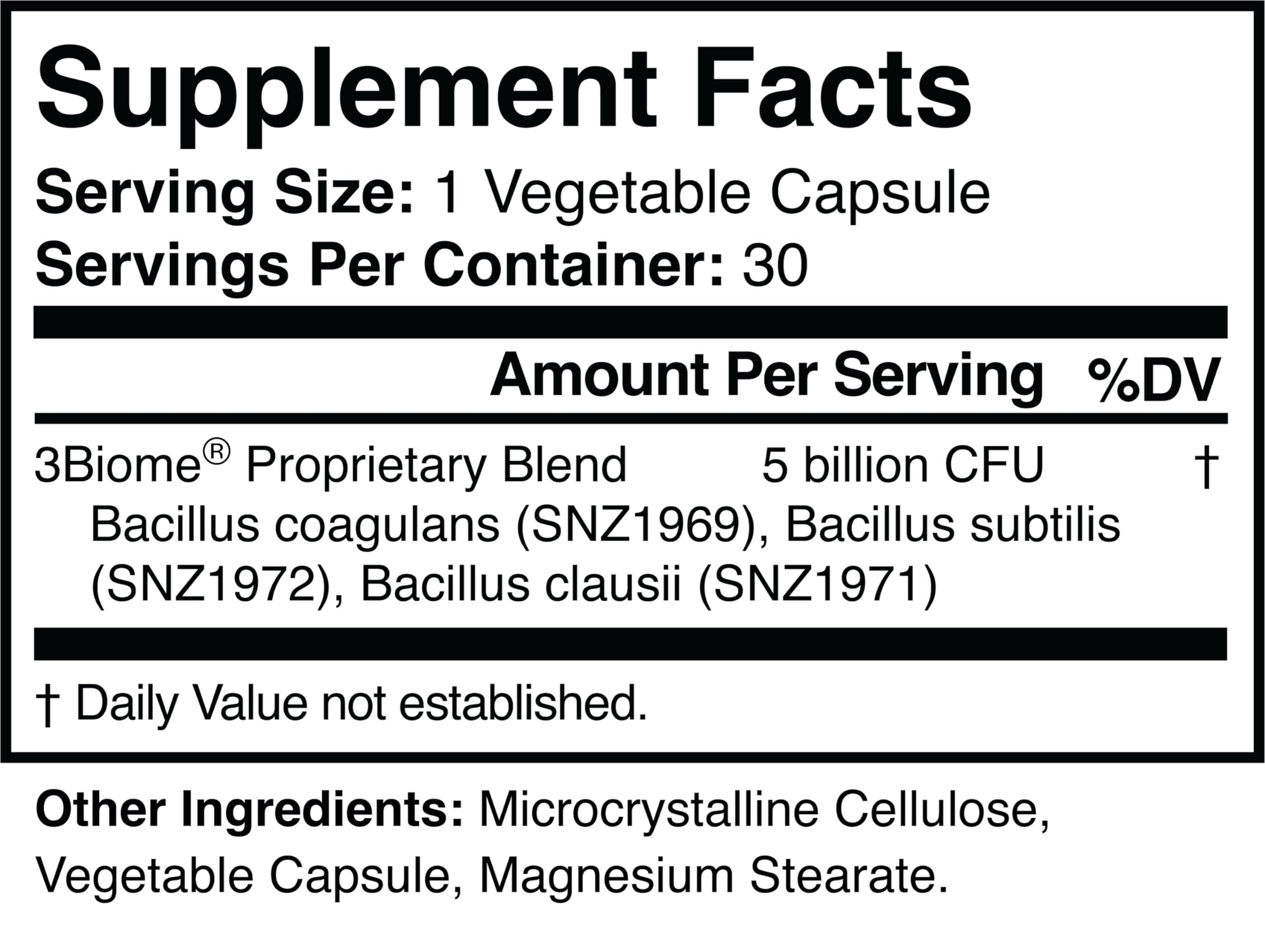 3Biome label close-up displaying Non-GMO, Vegan, Gluten-Free