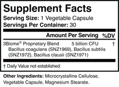 3Biome label close-up displaying Non-GMO, Vegan, Gluten-Free