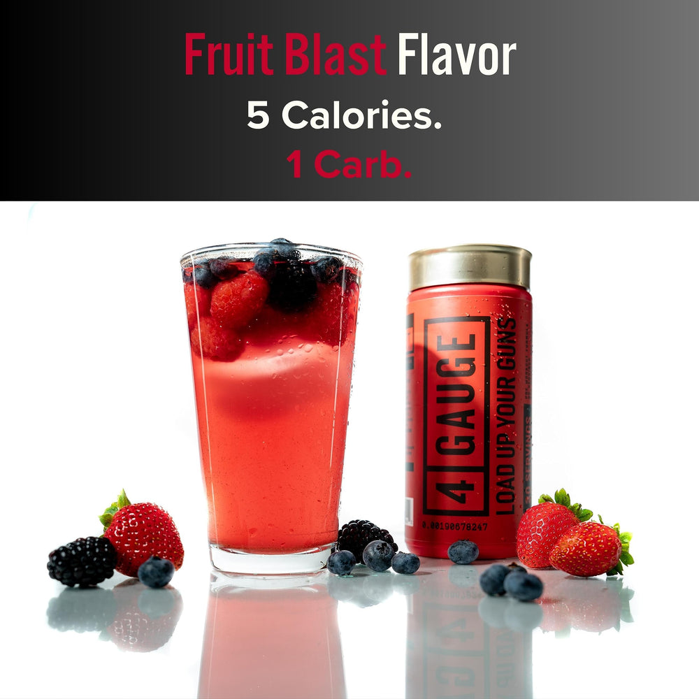 Back label of 4 Gauge Fruit Blast canister showing nutrition facts