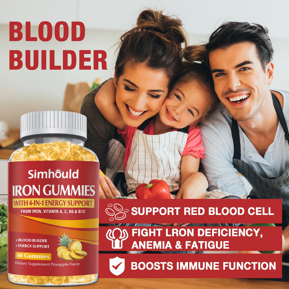 Infographic outlining the 4-in-1 iron supplement benefits.