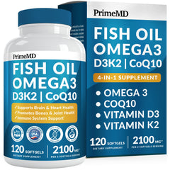 Front view of the 4-in-1 Omega-3 Fish Oil bottle with lemon flavor and 120 softgels