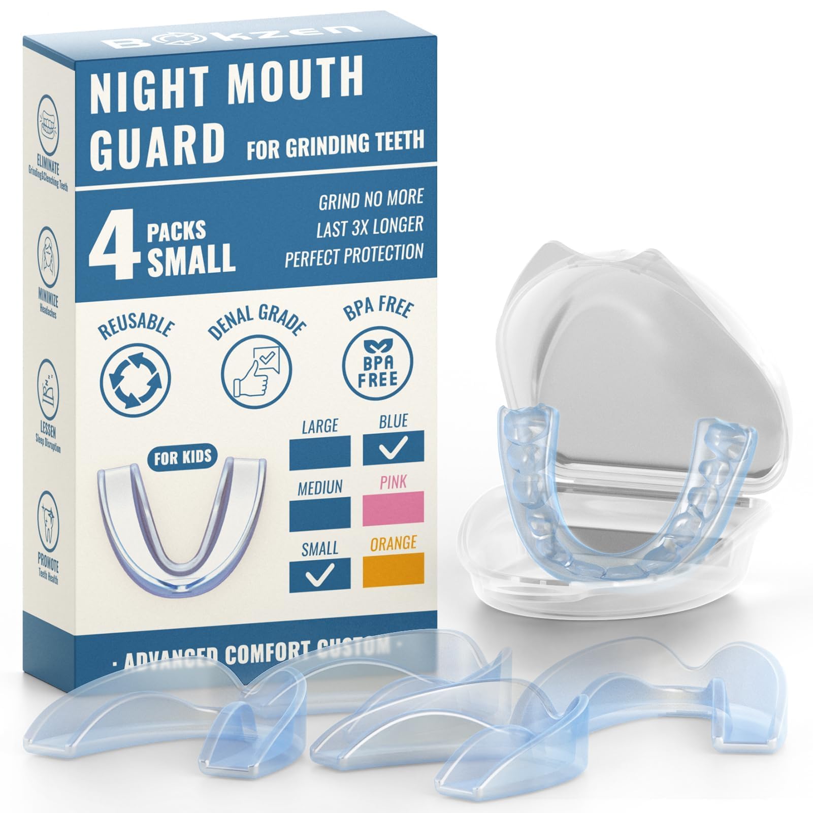 Four-pack blue kids mouth guard for grinding teeth