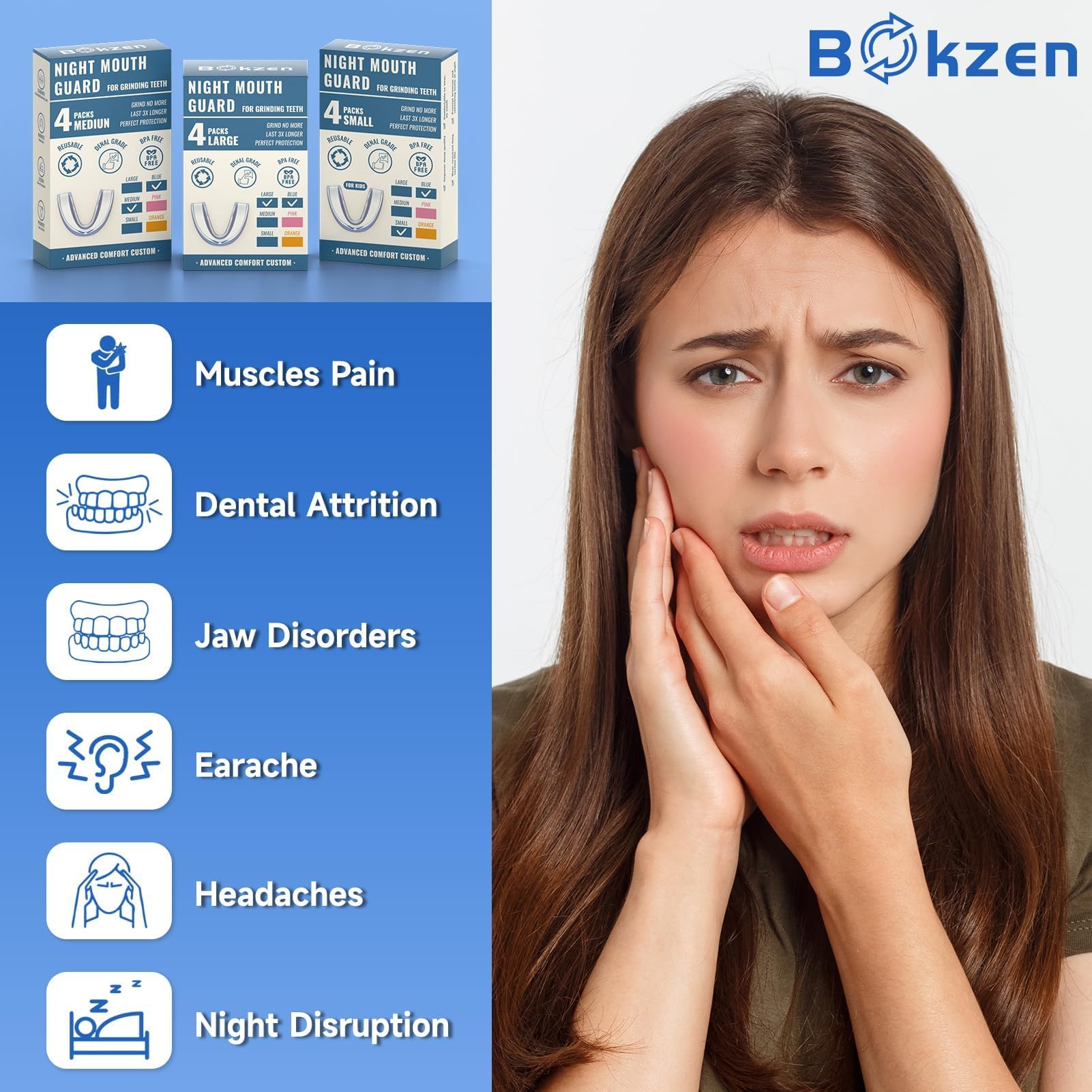 Blue kid mouth guard moldable for nighttime clenching — close-up