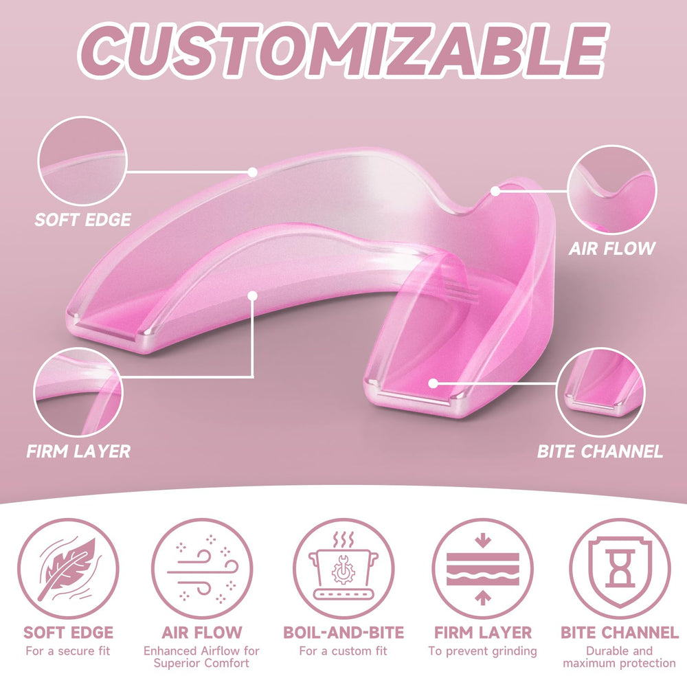 Pink kids mouth guard laid flat to show color
