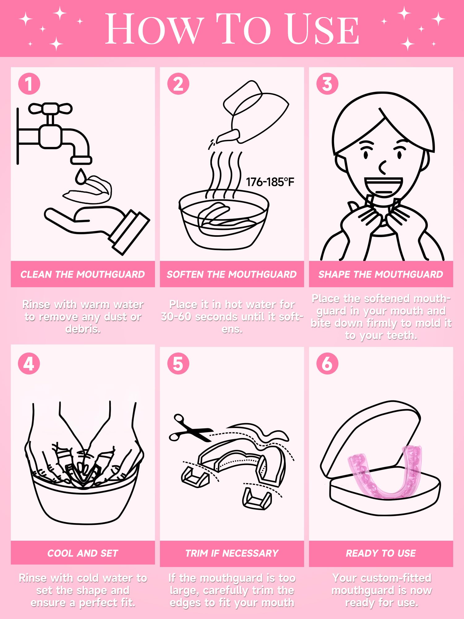 Cleaning and care of pink night guards with toothbrush