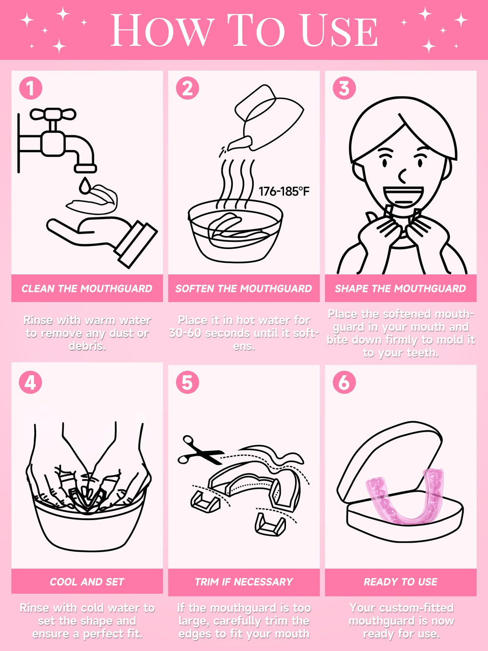 Cleaning and care of pink night guards with toothbrush