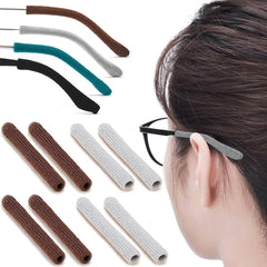 Knitted cotton eyeglasses ear grips behind the ear, Brown & Grey, pair 1