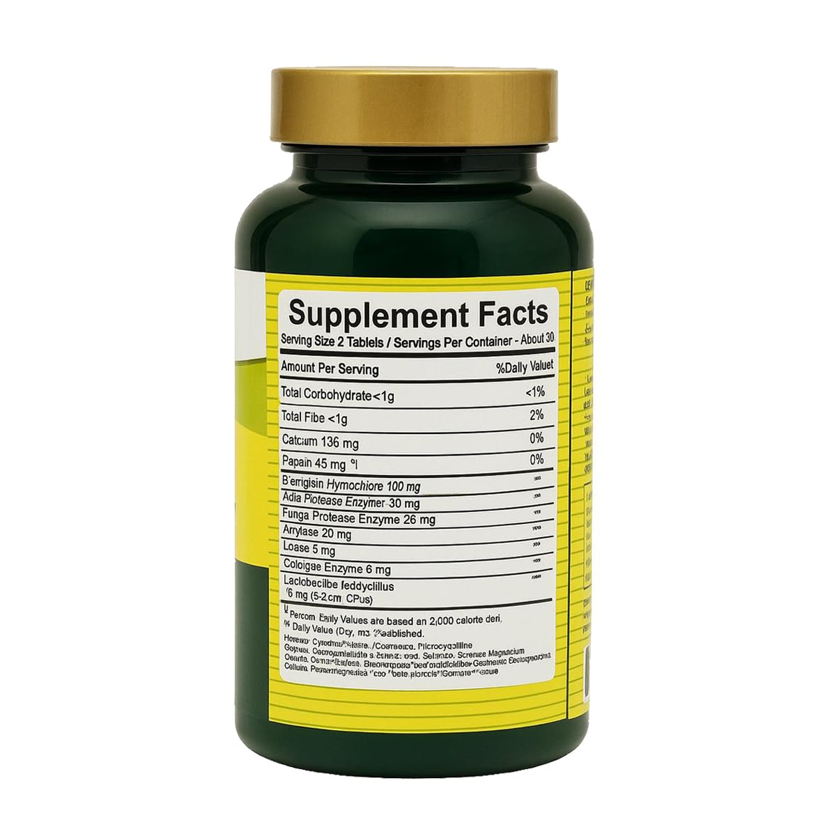 Close-up label of 4 Top Care Probiotic Multi-Enzyme bottle