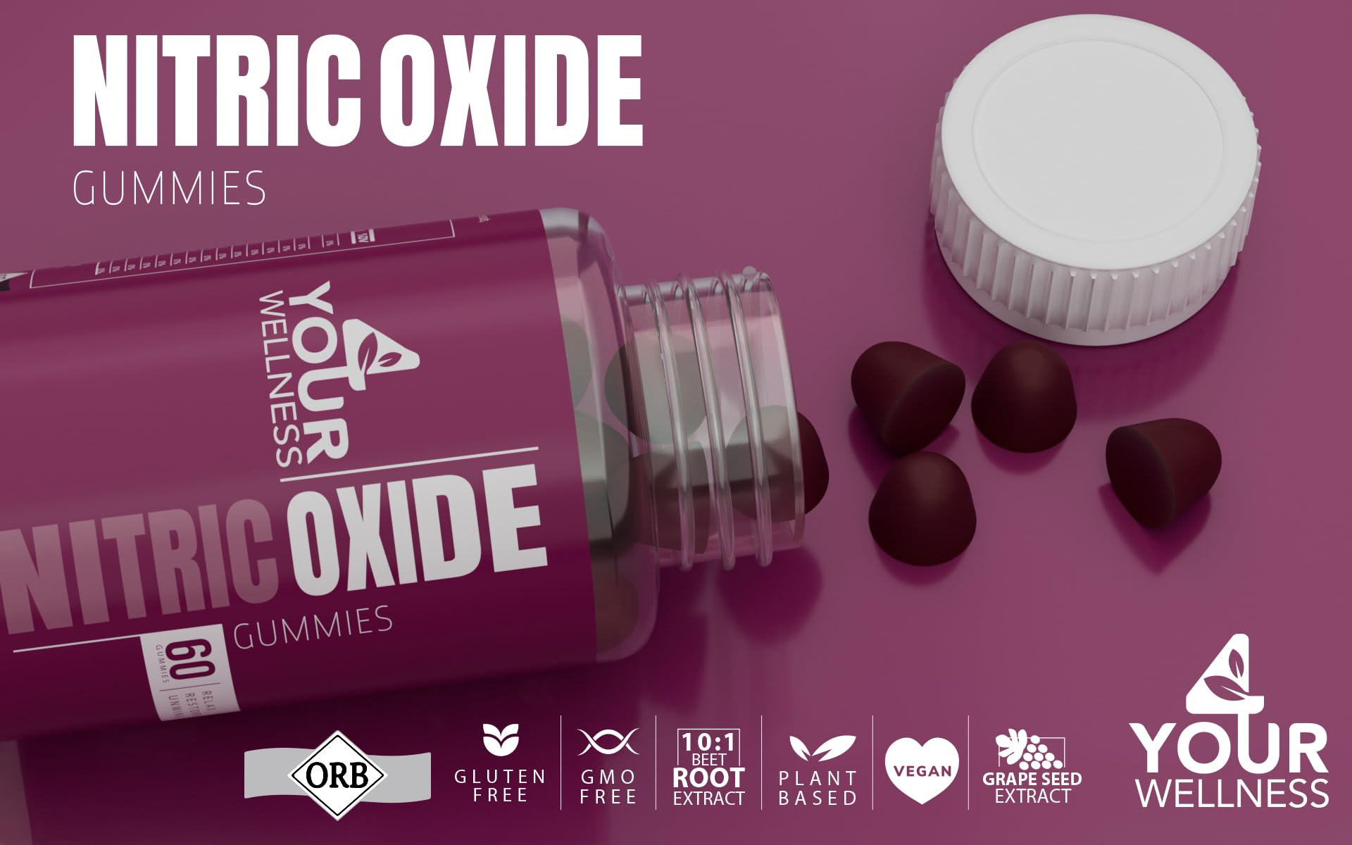 4 Your Wellness Nitric Oxide Gummies mixed berry flavor ideal for daily wellness snacking