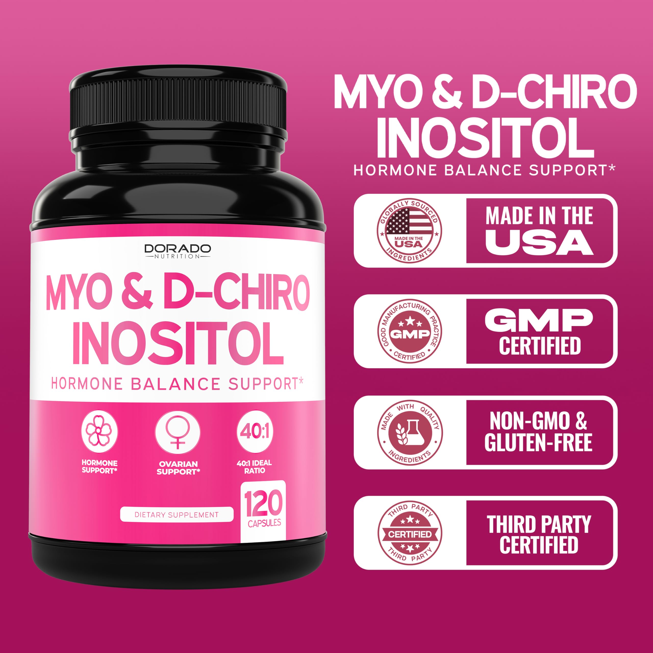 40:1 Myo-Inositol to D-Chiro Inositol ratio per serving