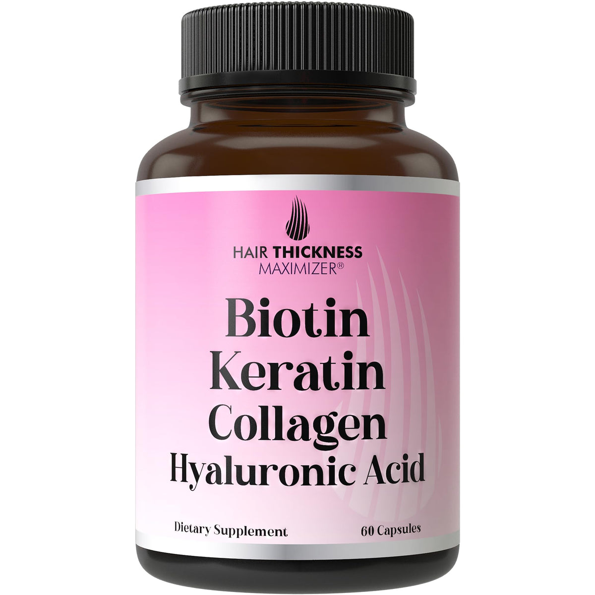 Bottle of 4-in-1 hair growth vitamins with biotin, keratin, marine collagen and hyaluronic acid