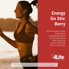 4Life Energy Go Stix berry swirl in glass to suggest refreshing energy