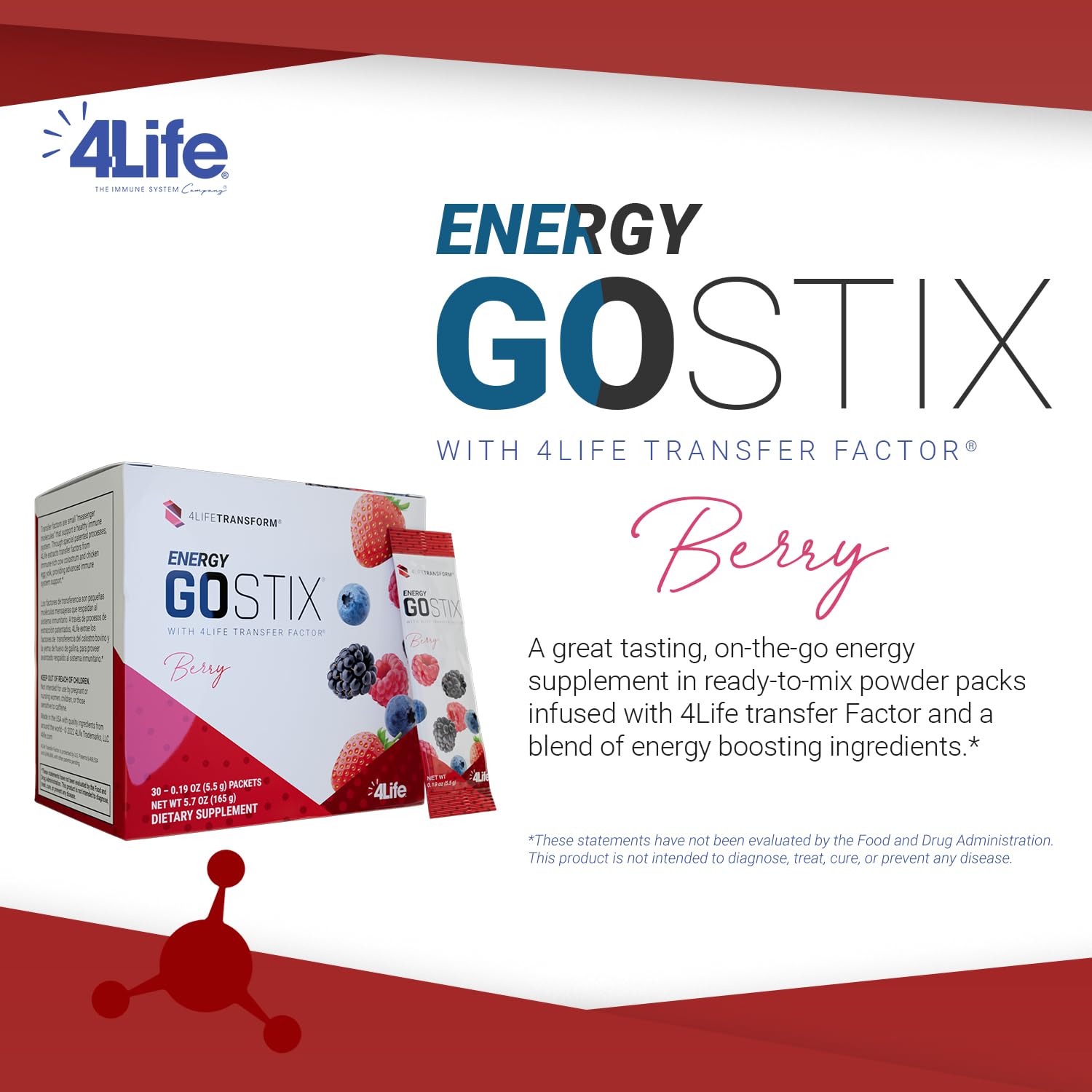 4Life Energy Go Stix dissolving in water illustrating quick mix and berry taste