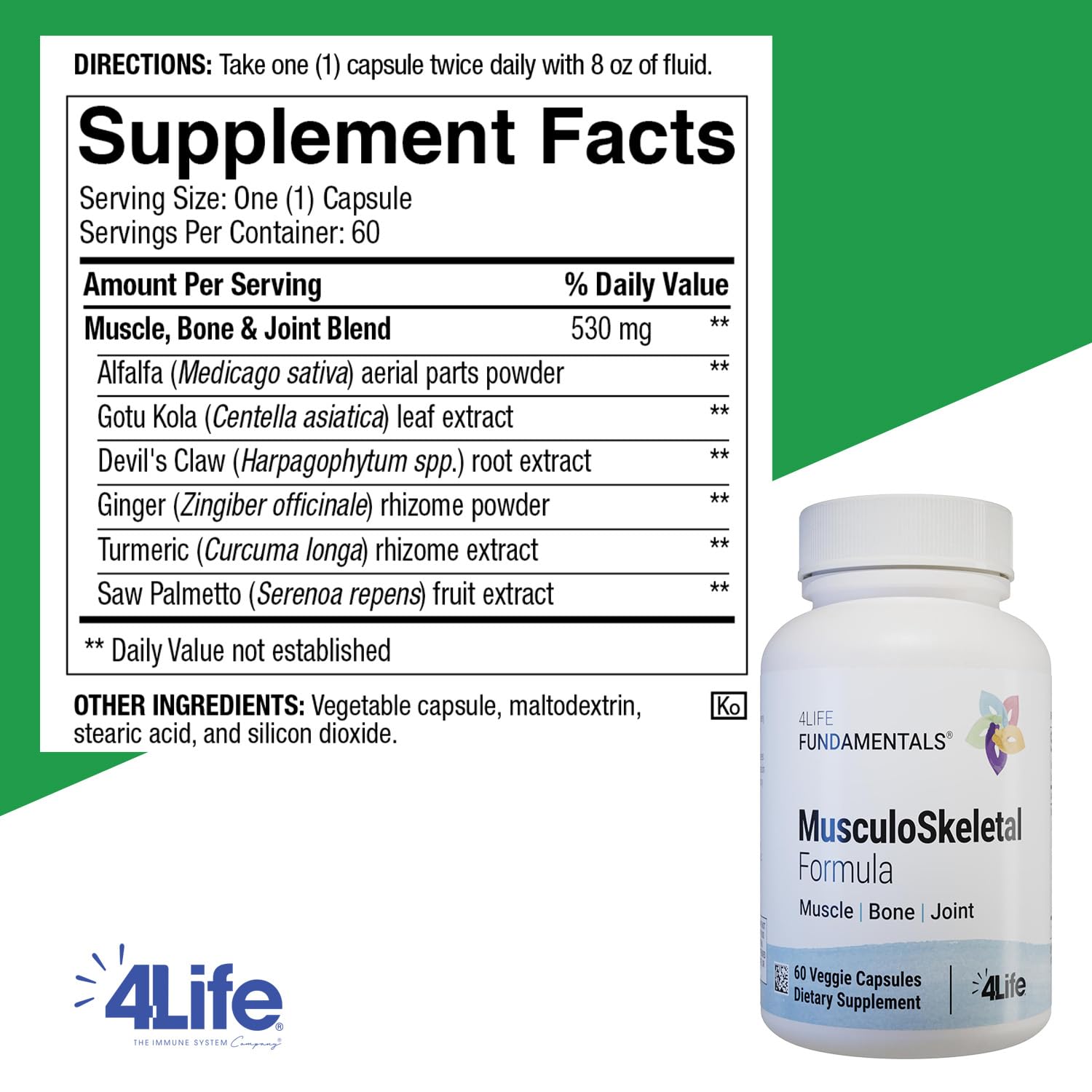 Illustration highlighting bones, joints, and muscles supported by the Musculoskeletal Formula