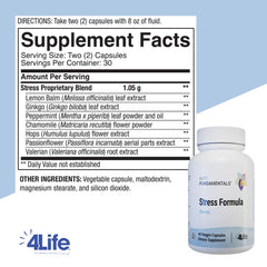 Close-up of 4Life Stress Formula bottle label