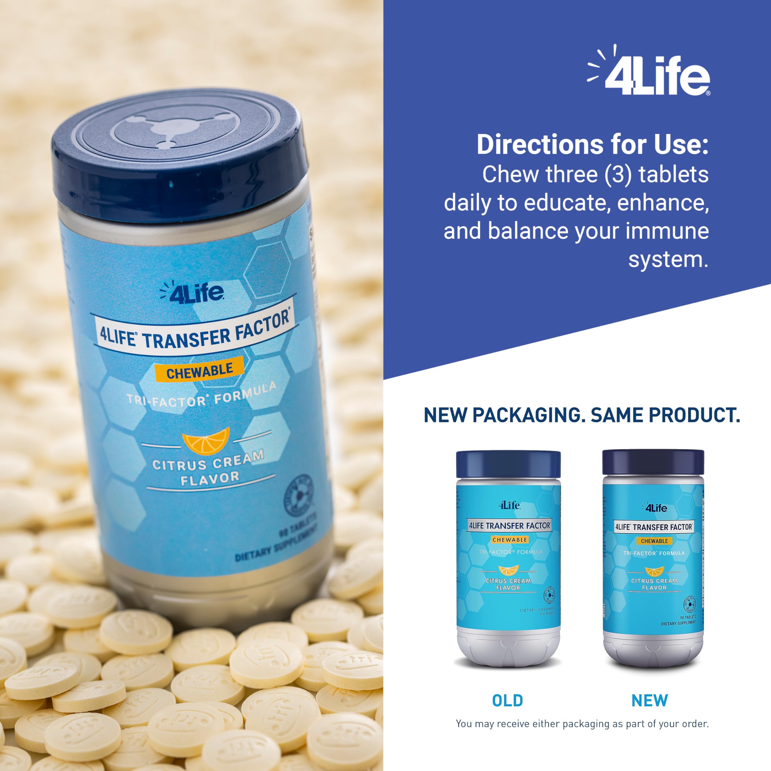 Close-up of chewable tablets with citrus cream flavor