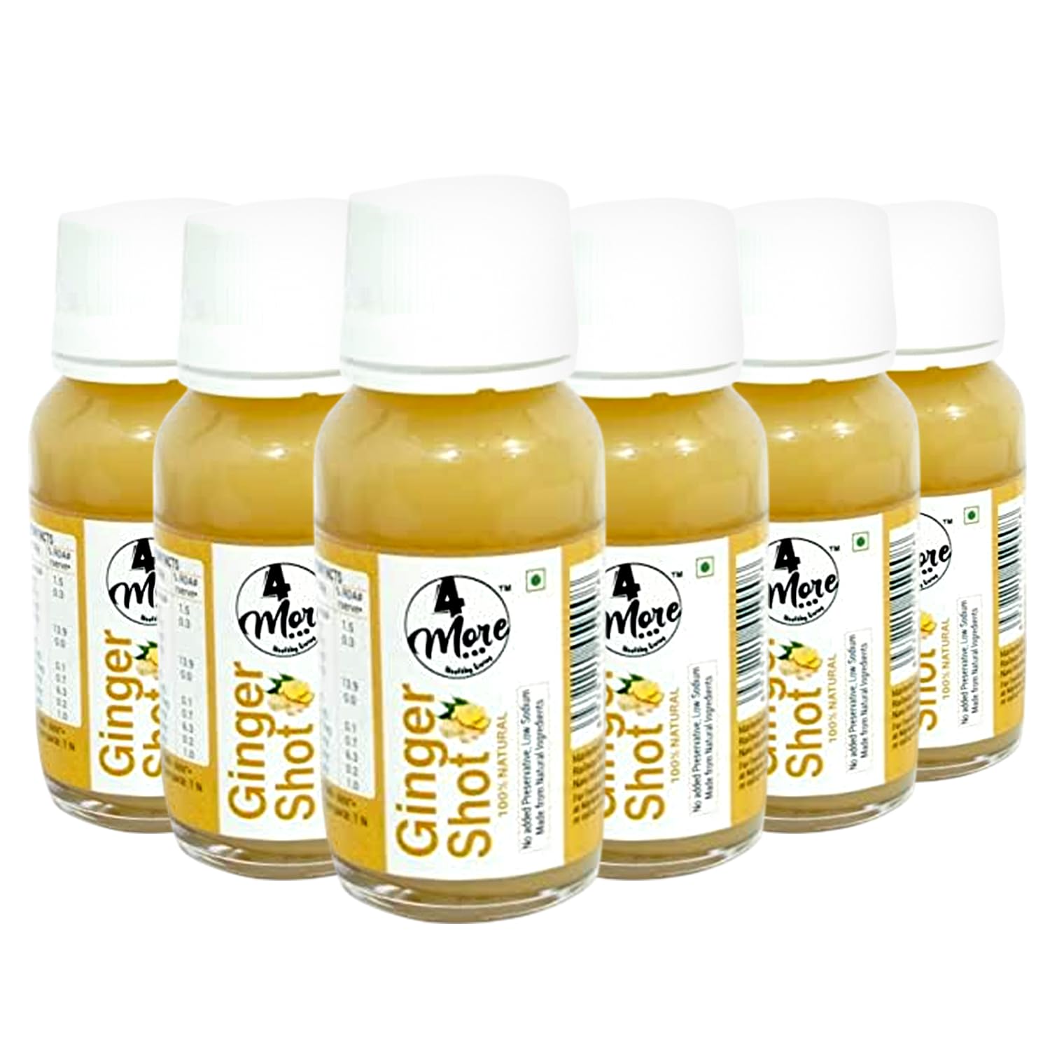 Front view of 4more Ginger Lemon & Honey Concentrate Shot bottle