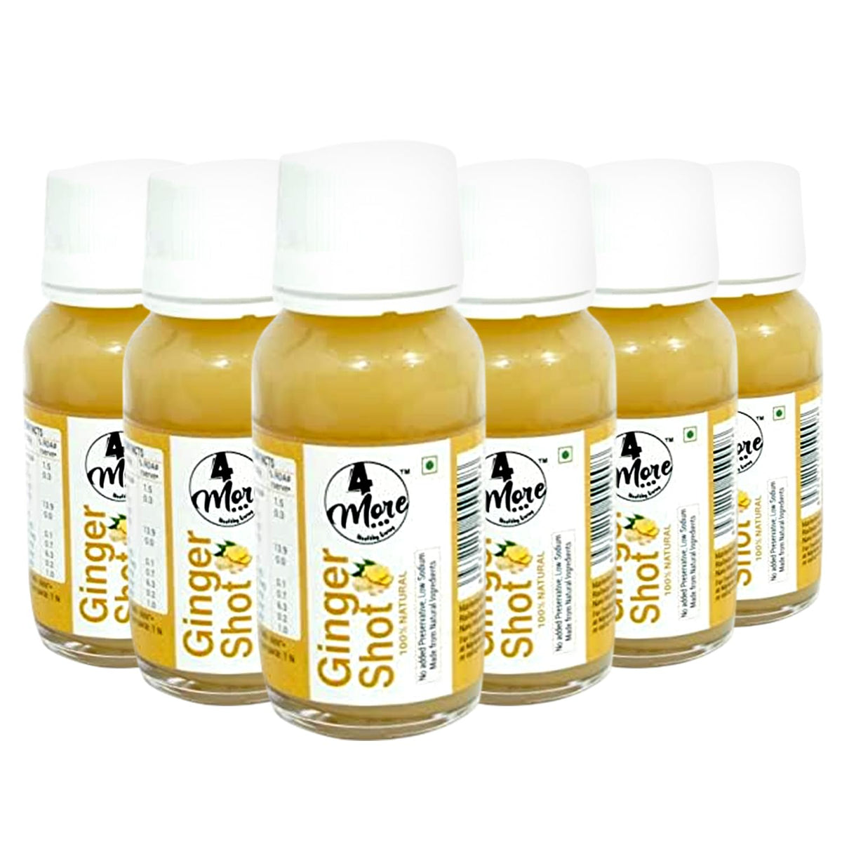Front view of 4more Ginger Lemon & Honey Concentrate Shot bottle