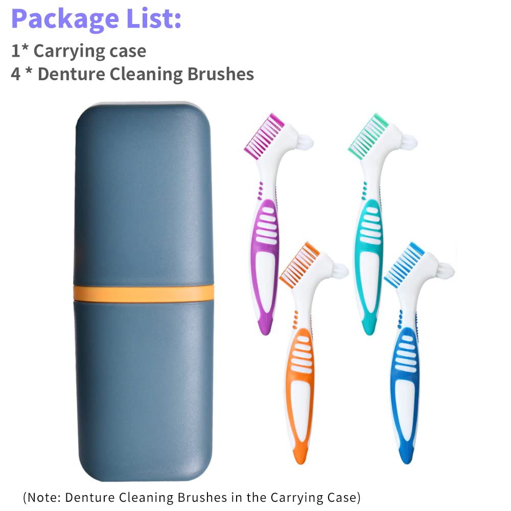 Portable denture brush set for travel with case