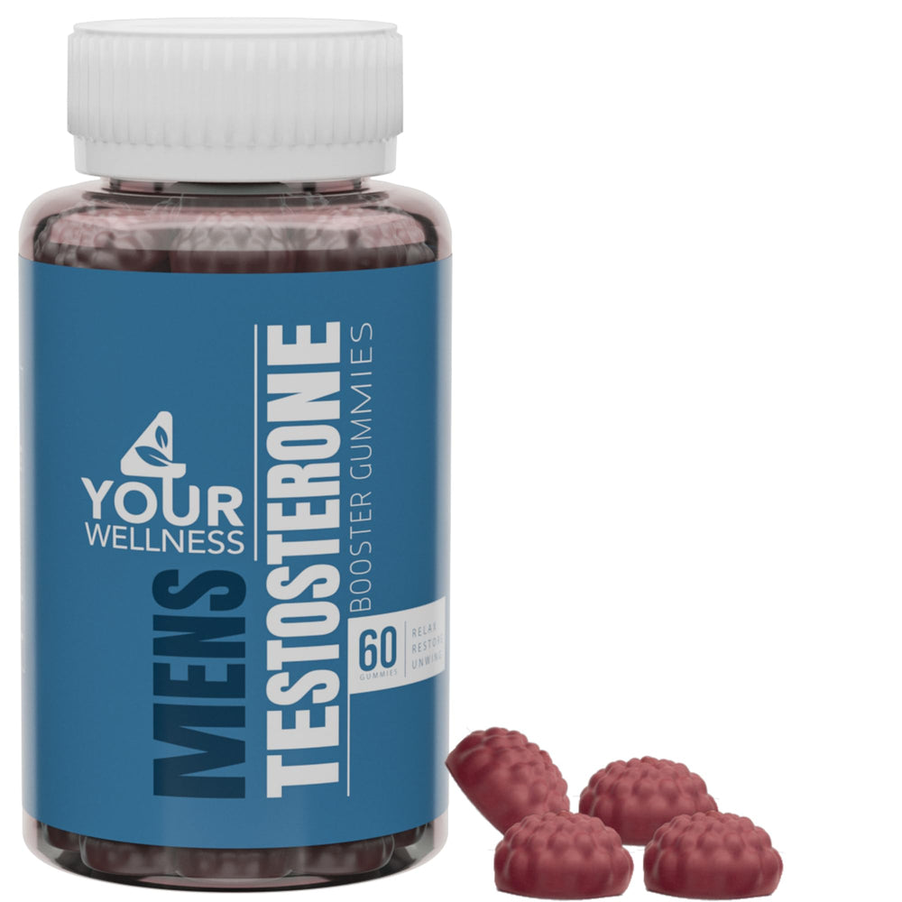 4 Your Wellness testosterone gummies bottle front highlights a tasty daily energy support option.