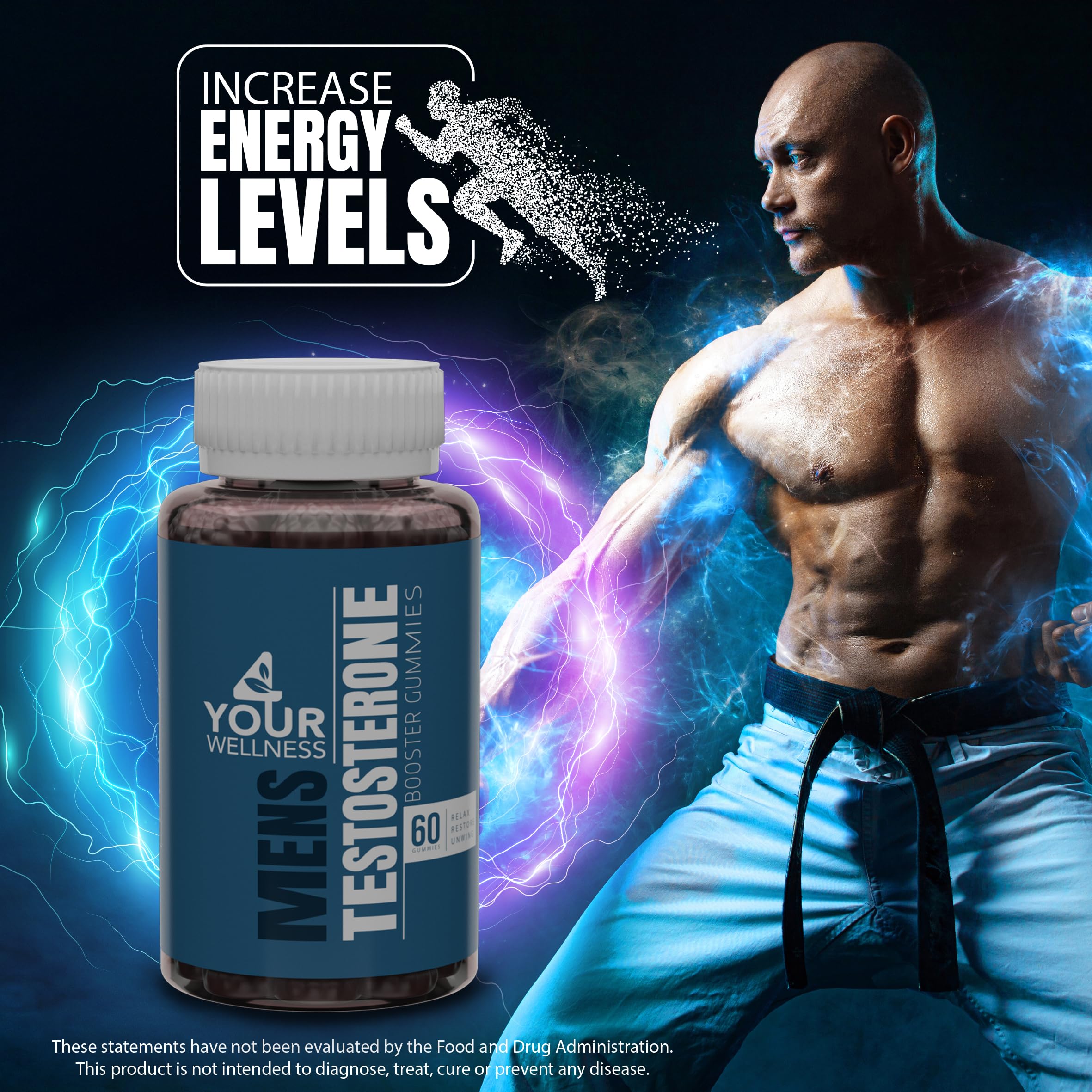 4 Your Wellness testosterone gummies closeup shows colorful texture for daily performance support.