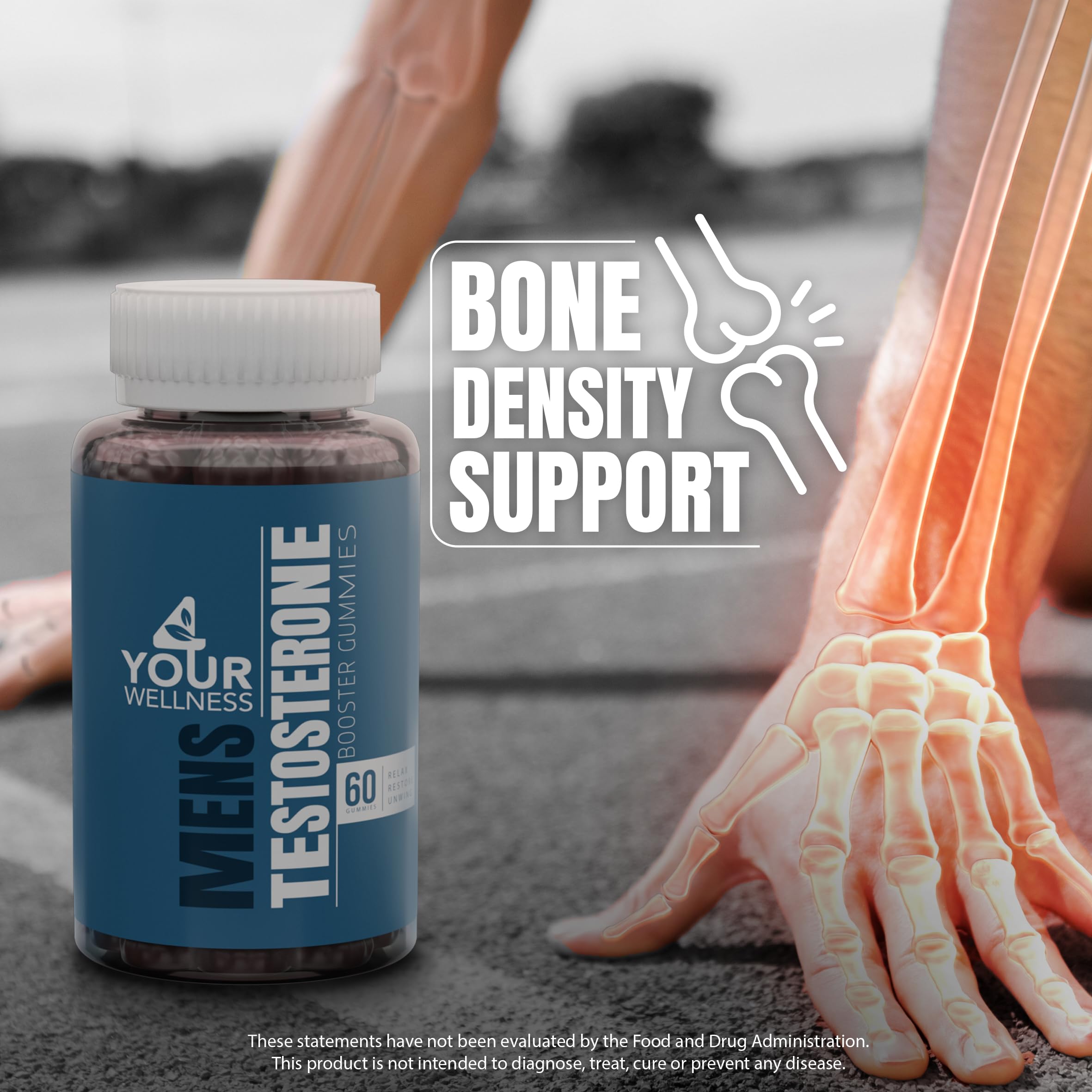 4 Your Wellness testosterone gummies on a workout scene suggest endurance-friendly daily use.