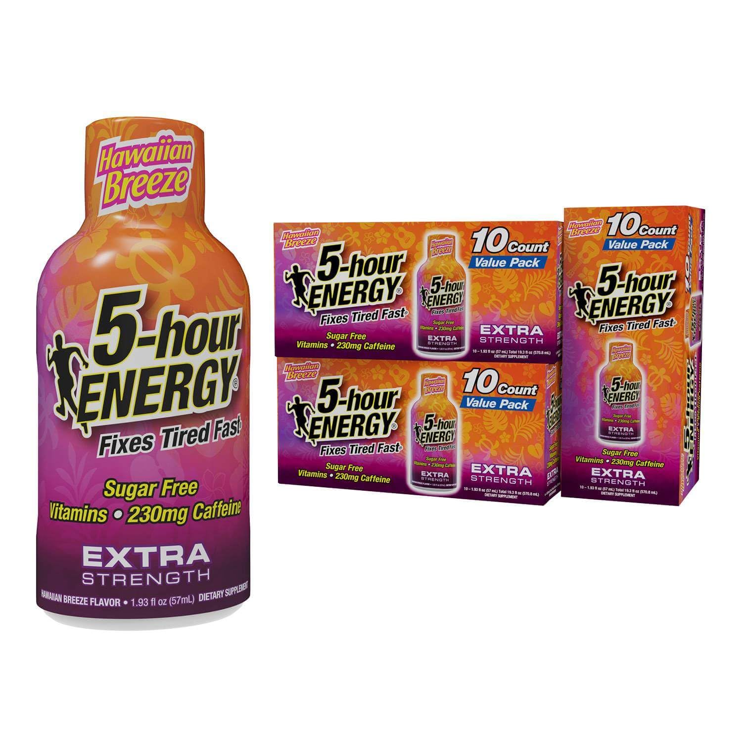 Front view of 5-hour ENERGY Extra Strength Shots Hawaiian Breeze 30-count bottle