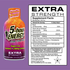 Product label for 5-hour ENERGY Extra Strength Shots Hawaiian Breeze