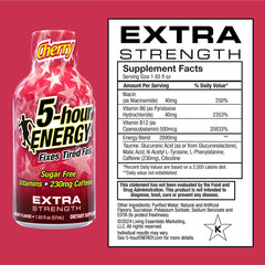 5-hour ENERGY Extra Strength Shots Cherry bottle pour illustrating portable caffeine lift for busy mornings.
