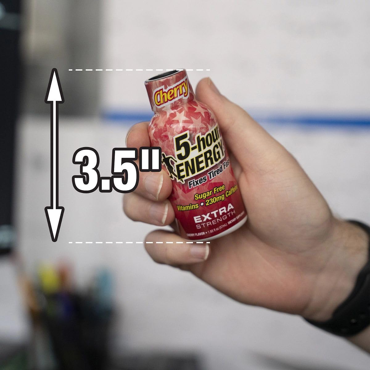 5-hour ENERGY Cherry bottle single-serve format for quick caffeine boost anywhere.