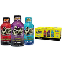 5-Hour Energy Extra Strength Shots Variety Pack Berry Grape Blue Raspberry bottles