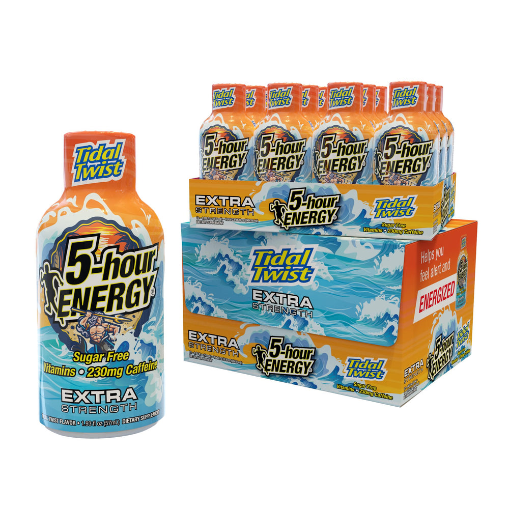 5-hour ENERGY Tidal Twist bottle front with bold packaging for quick energy.