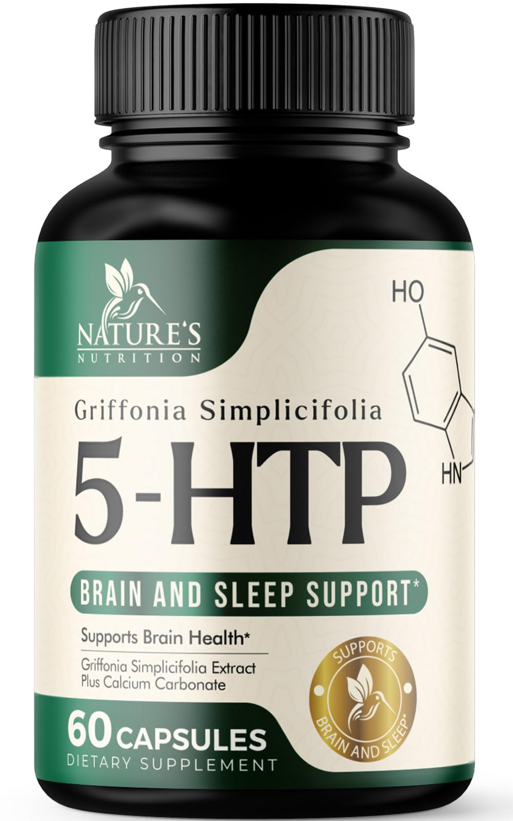 Front view of 5-htp 200mg vegetarian capsules bottle