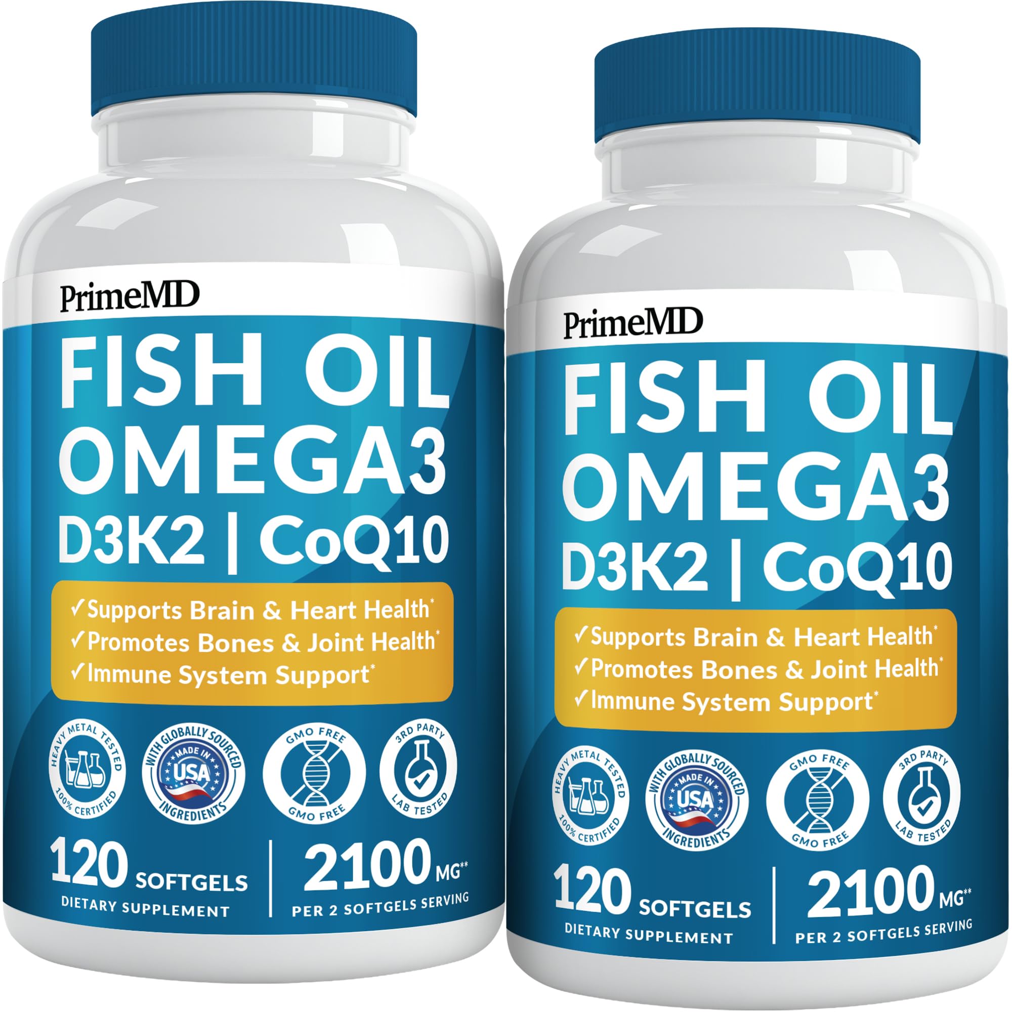 Front view of 5-in-1 lemon-flavored fish oil omega-3 2-pack
