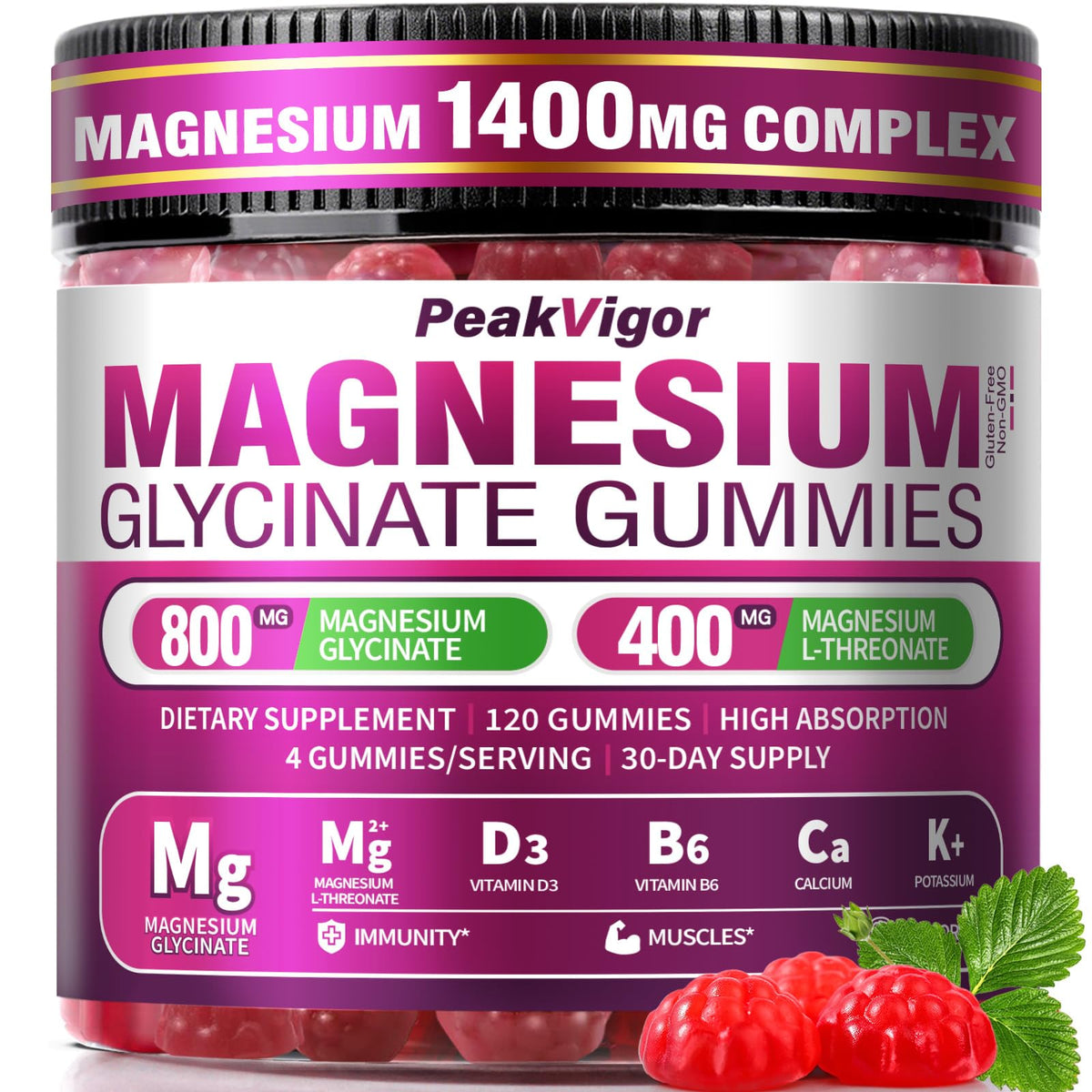 Front view of 120-count bottle of 5-in-1 Magnesium Glycinate Gummies