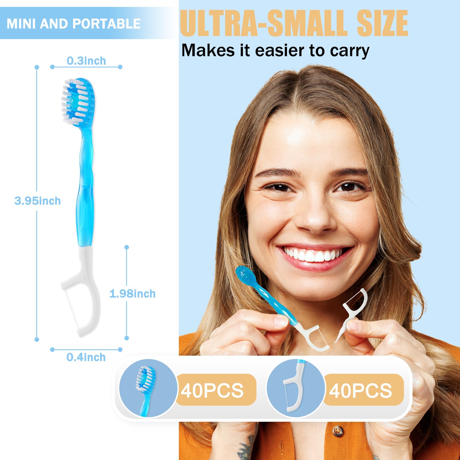 5-in-1 travel toothbrush set including tongue scraper, floss, and pick