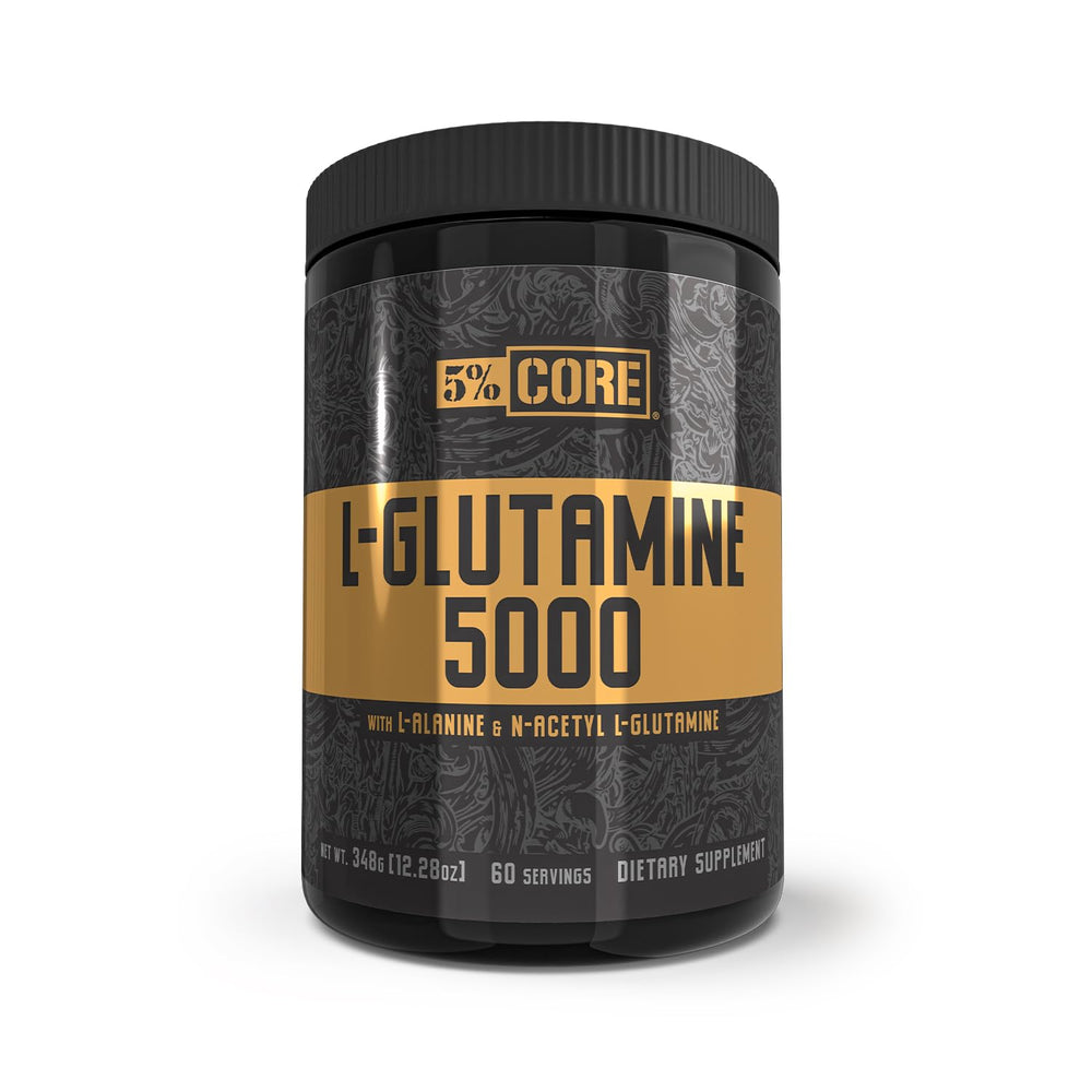 Bottle of 5% Nutrition Core L-Glutamine 5000 supplement