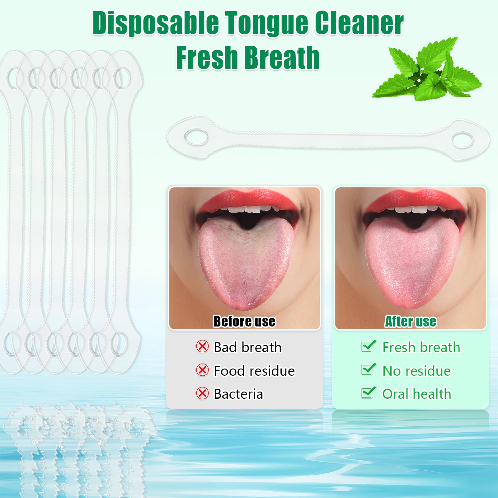 Spread of 50 disposable tongue scrapers for family use