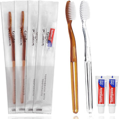 50-pack disposable toothbrushes with toothpaste set, individually wrapped in two colors