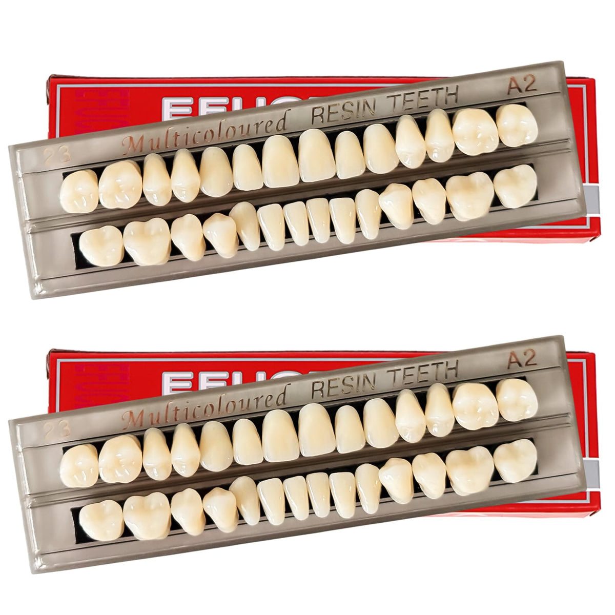 56-piece false teeth set in A2 shade – two boxes (upper and lower)