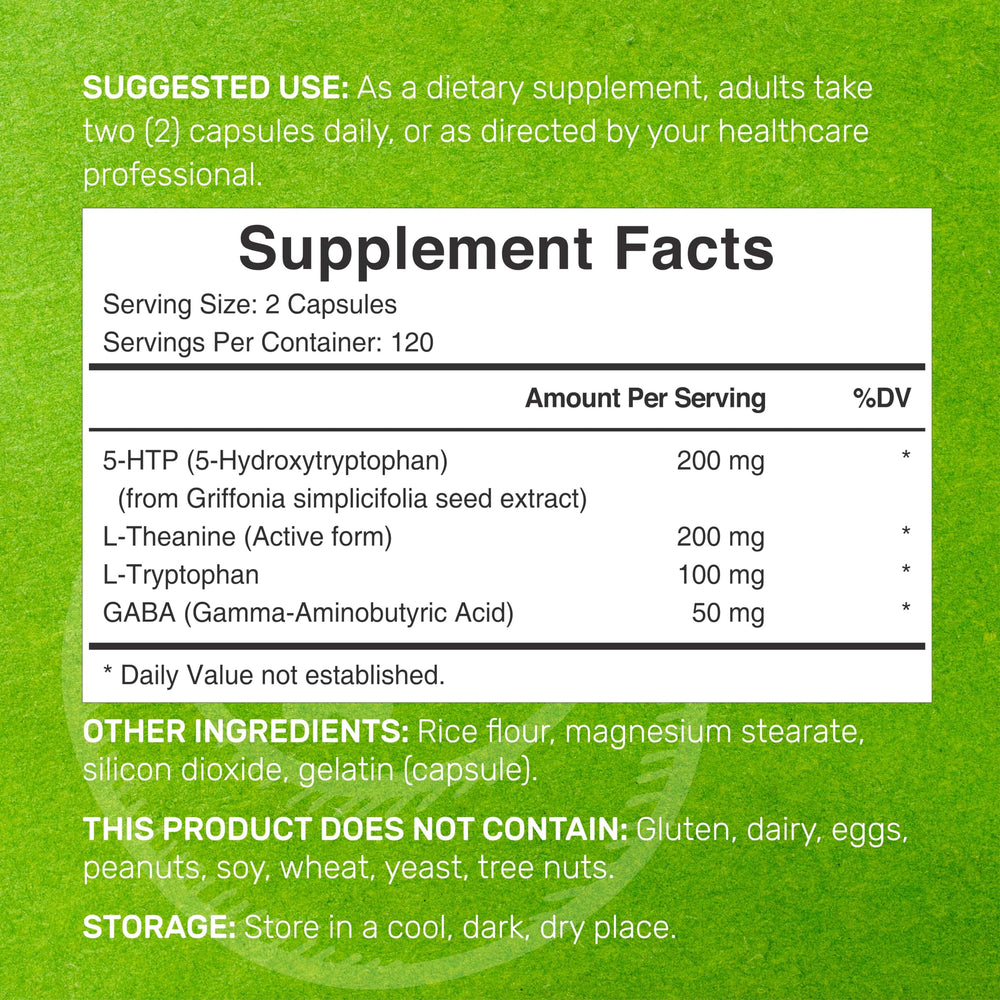 4-in-1 formula with 5-HTP, L-Theanine, L-Tryptophan & GABA